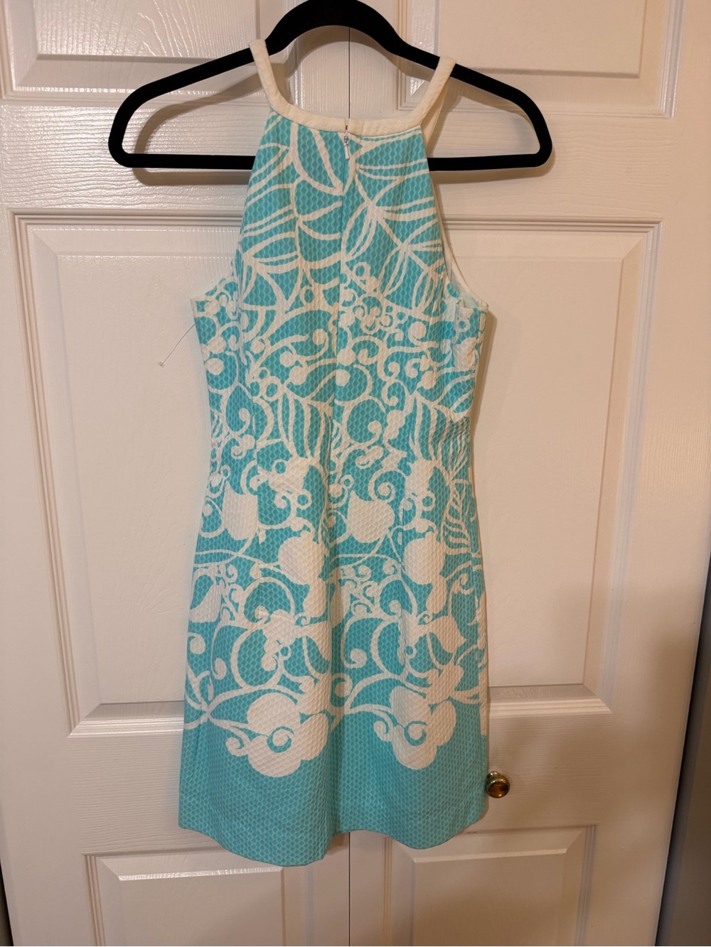 Lilly Pulitzer Aqua Blue and White Floral Halter Mini Dress - Picture 4 of 6